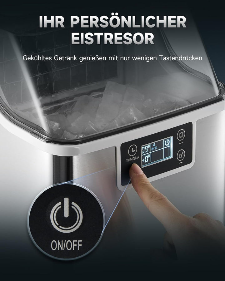 CREWORKS Edelstahl-Eiswürfelmaschine 22 kg/24 h Gewerbeausführung mit LCD-Display Selbstreinigung 3,