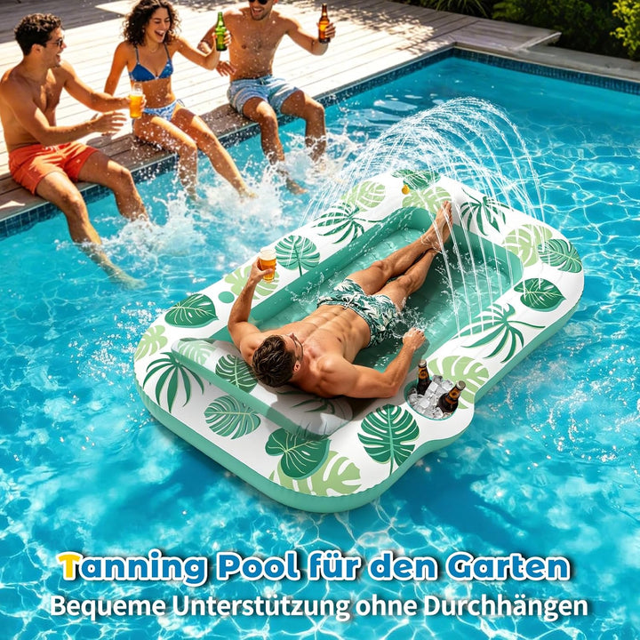 JONRRYIN Luftmatratze Pool für Erwachsene, Tanning Pool mit Sprühfunktion &amp; Getränkehalter, 215 * 15