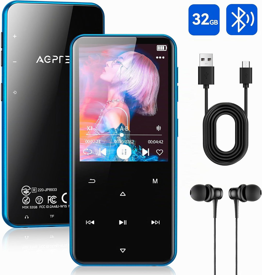 AGPTEK 32GB MP3 Player Bluetooth 5.3 mit 2,4" TFT Farbbildschirm HiFi Musik
