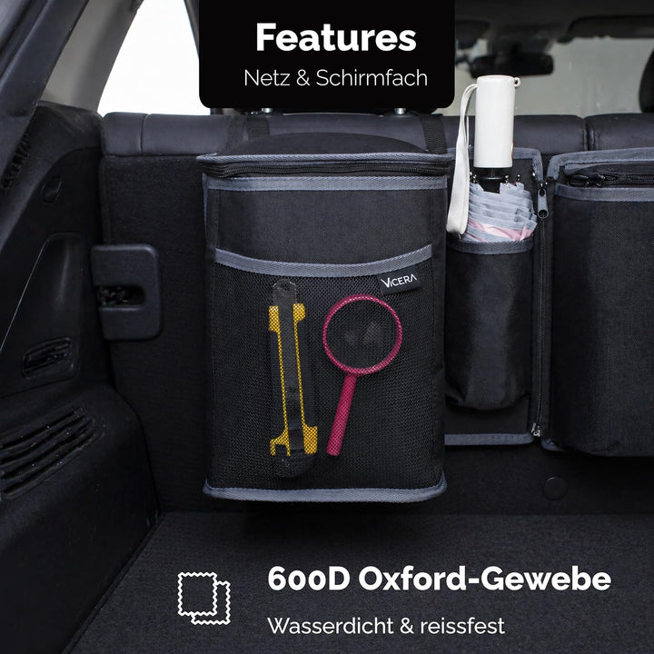 Vicera Auto Kofferraum Organizer mit Klett • Kofferraumtasche mit teilbaren Modulen und integrierter