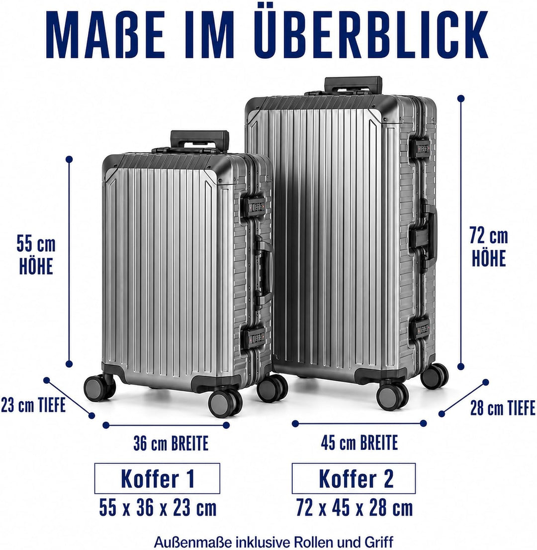 Travelhouse 100% Alu Reisekoffer 2teilig Graphit S-55cm &amp; L-72cm Aluminumhartschalenkoffer Set 2X TS