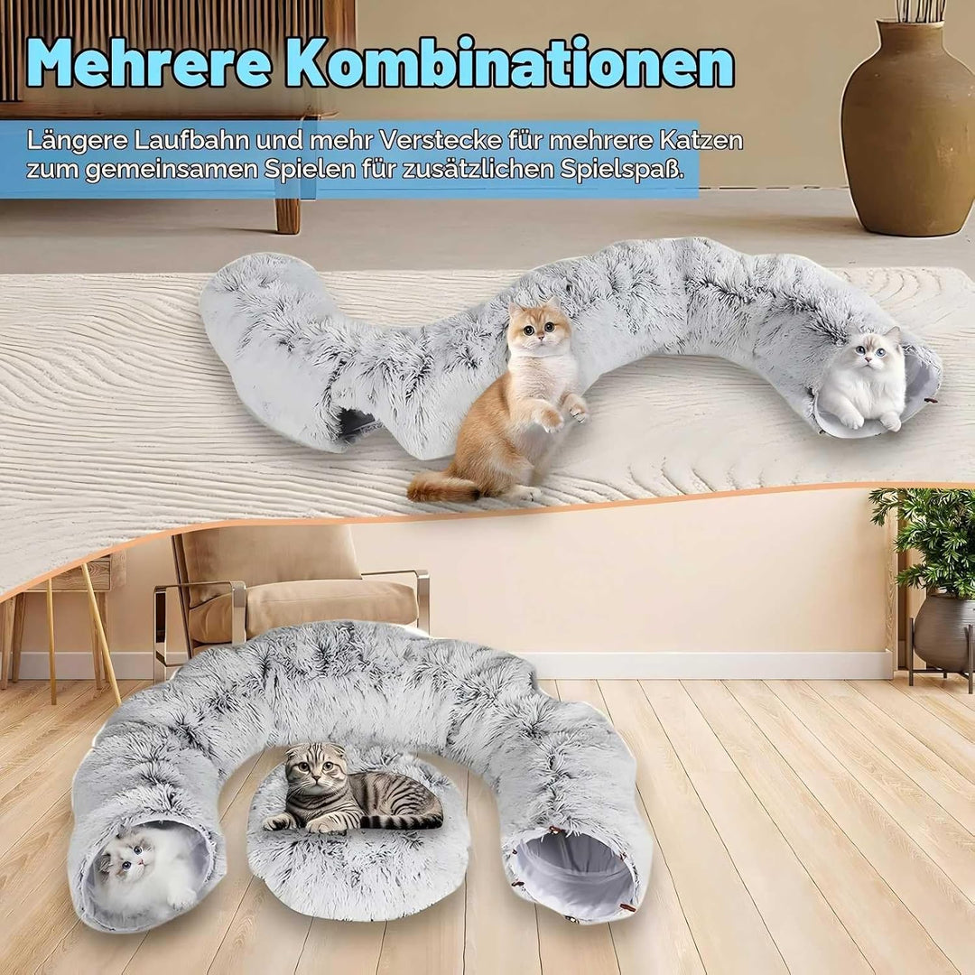 Katzentunnel, XXL Katzentunnel Grosse Katzen mit Schlafplatz &amp; Bed Weiches, mit Zwei Eingängen Katze