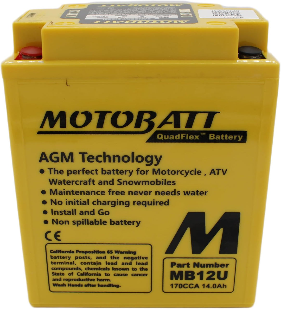 MotoBatt MB12U (12V 15 Amp) 160CCA Factory Activated QuadFlex AGM Battery