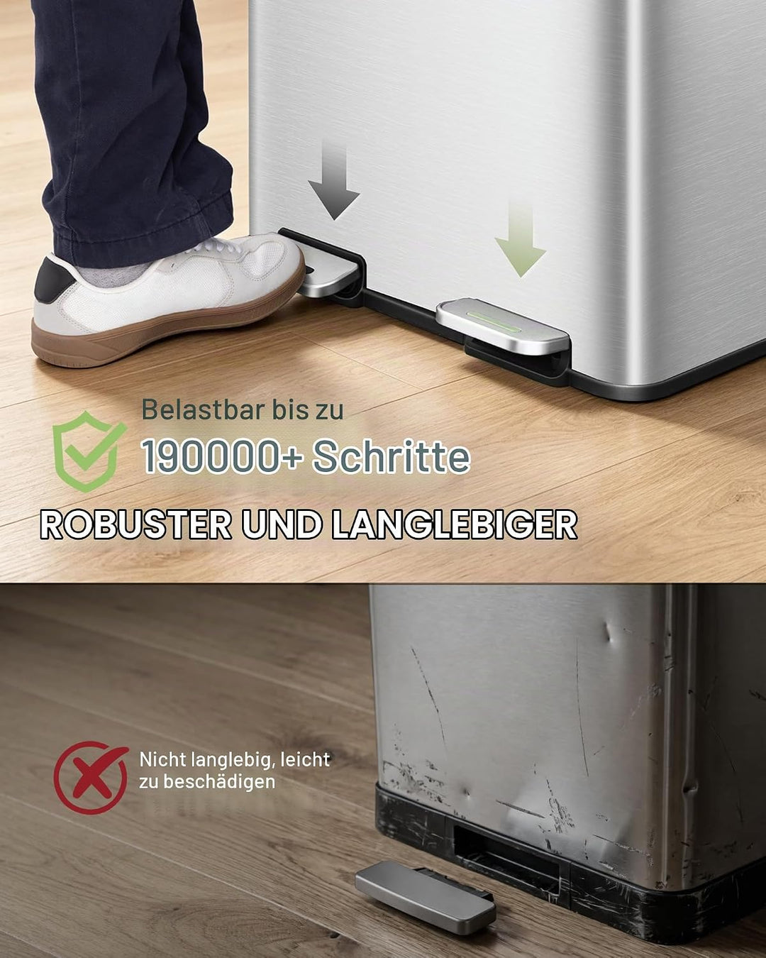 Hzuaneri Mülleimer Küche, 2 x 30 L, Mülltrennsystem 2 Fächer, Mülleimer mit Farbigem Soft-Close-Deck