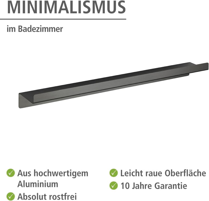 WENKO Maxiablage Montella, aus rostfreiem Aluminium, zum Abstellen von Badutensilien, 50x5x8 cm, Ant