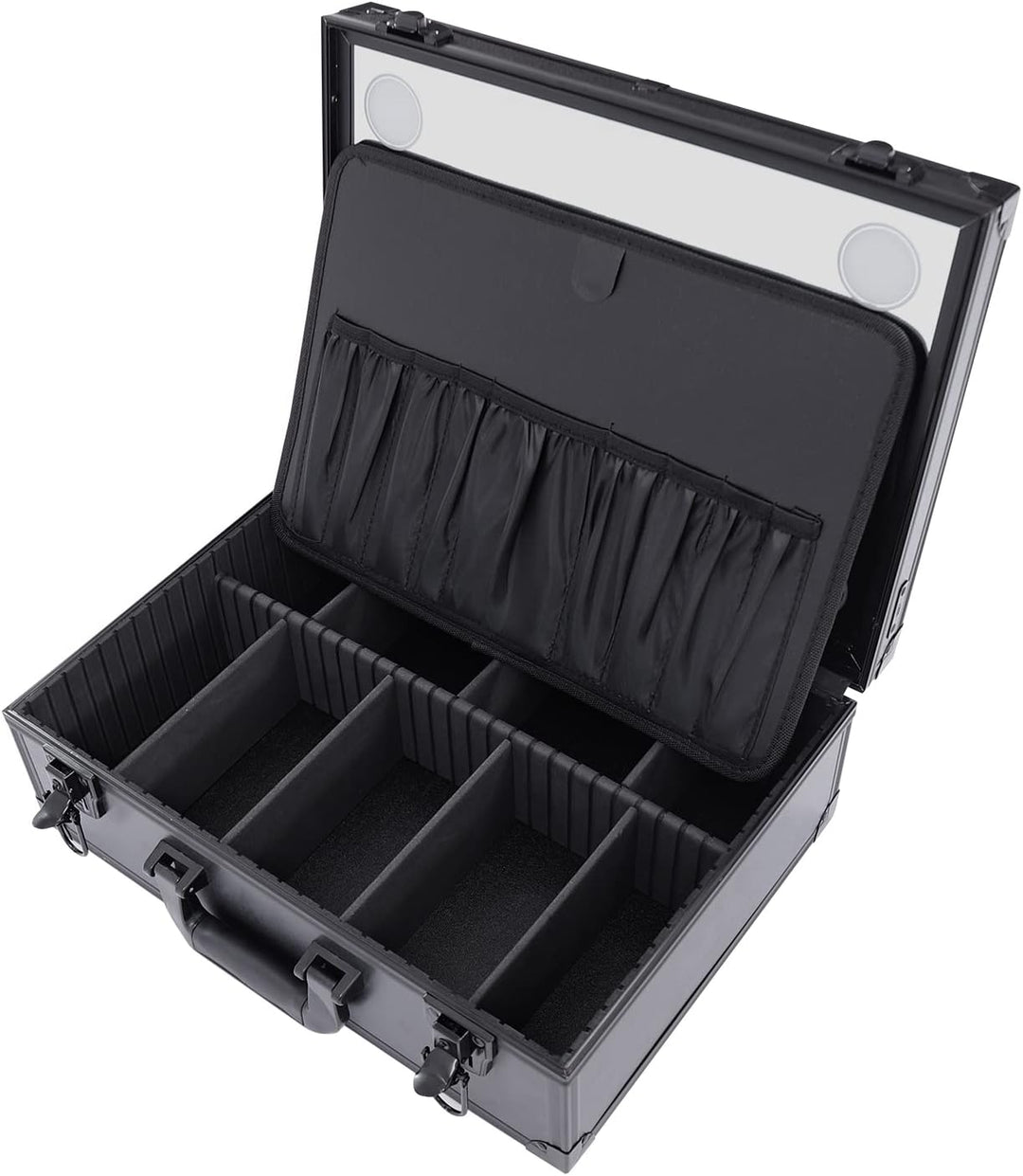 Make-up Koffer mit Lichtern und Spiegel | Grosser Organizer mit individuellen Trennwänden | Tragbare