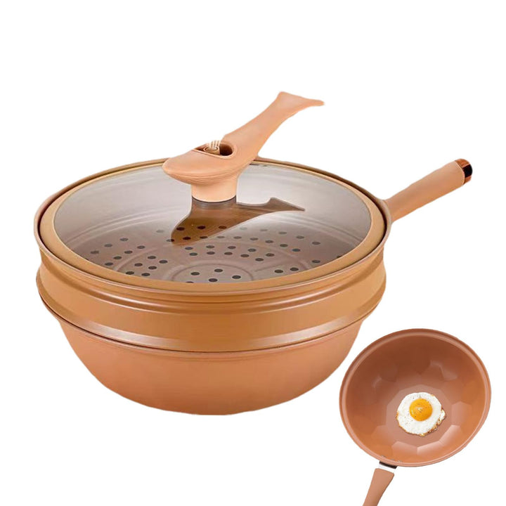 Keramik-Wok mit Deckel Multifunktionaler Tontopf mit Antihaftbeschichtung,Ton-Antihaft-Topf,Gesundhe