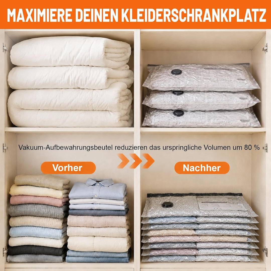 Vakuumbeutel für Kleidung mit Kabellose Pumpe 12 Stück