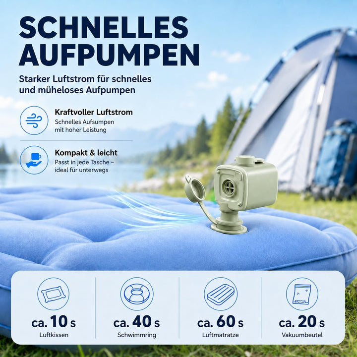 Elektrische Luftpumpe Akku Mini 3 in 1 mit 5 Düsen Grün, Grün