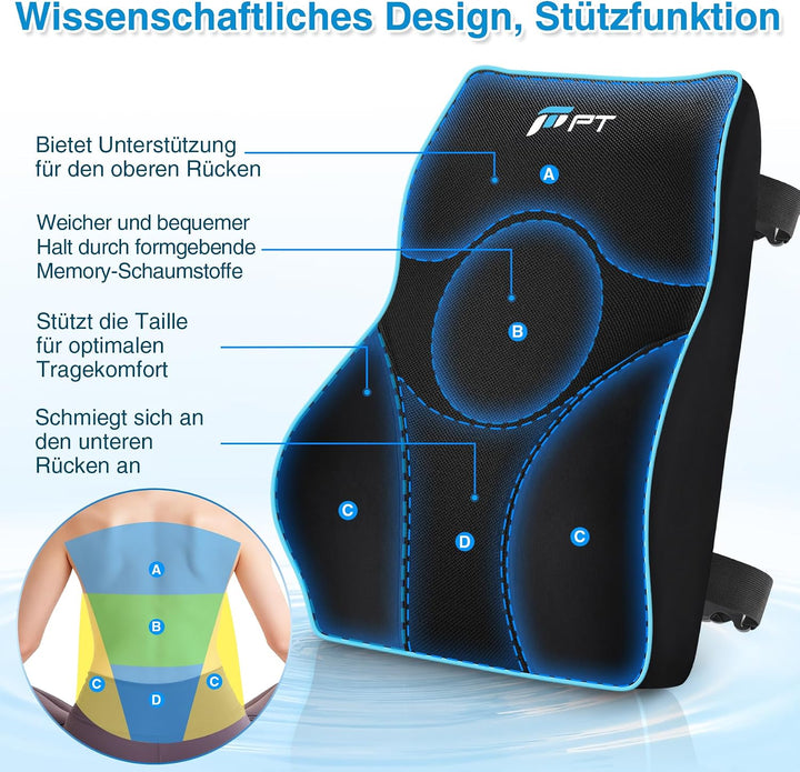 POOTACK Lendenkissen mit Memory-Schaum - Rückenkissen für Auto, Bürostuhl Blau Schwarz, Blau Schwarz