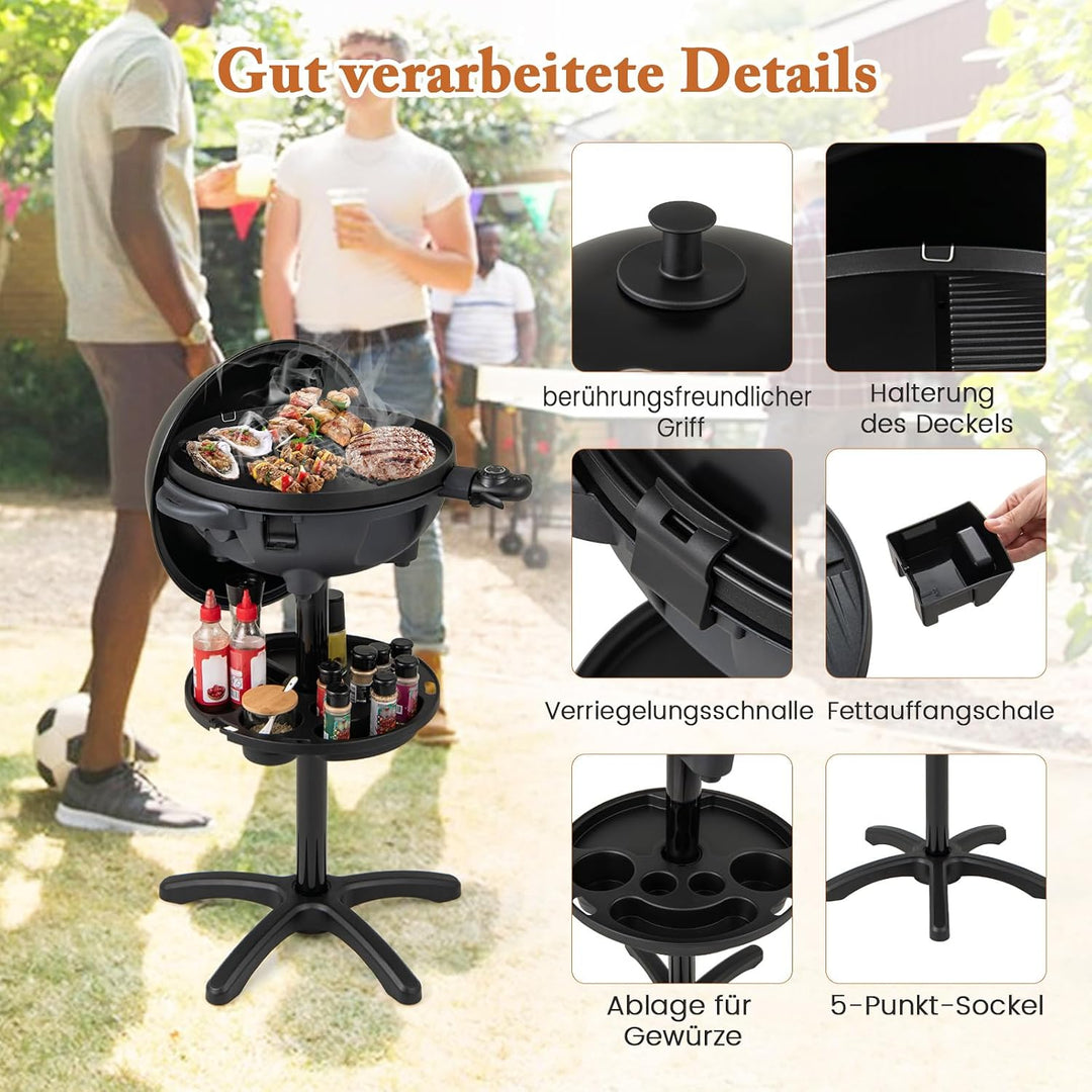 GOPLUS Elektrogrill für Balkon, Standgrill mit einstellbarer Temperatur, 2-Zonen Antihaftplatte, sta