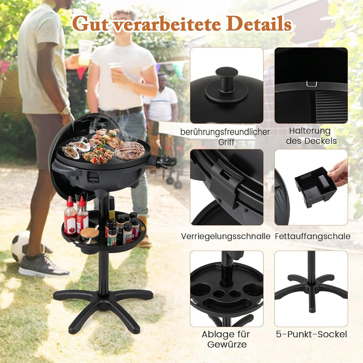 GOPLUS Elektrogrill für Balkon, Standgrill mit einstellbarer Temperatur, 2-Zonen Antihaftplatte, sta