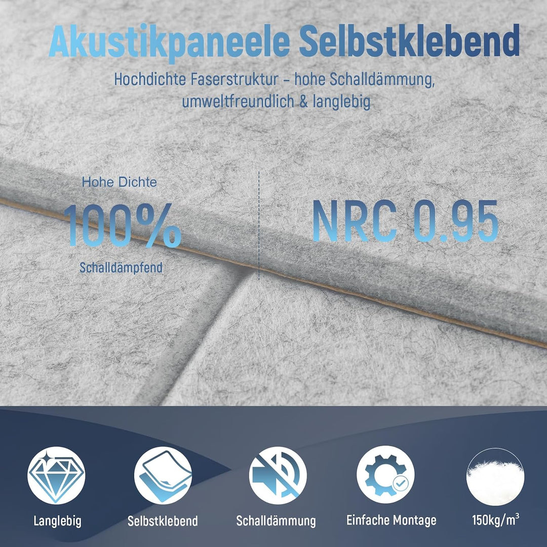 Akustikpaneele Selbstklebend für Wänd - Schallschutz Filz Wandpaneele 12-pack Grau Quadratisch, 12-p