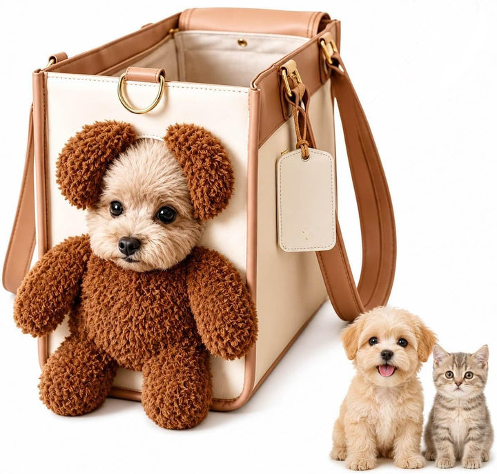 Teddy Tragetasche für Hunde und Katzen - 2 in 1 Multifunktionale Haustier Handtasche mit Plüsch pelz