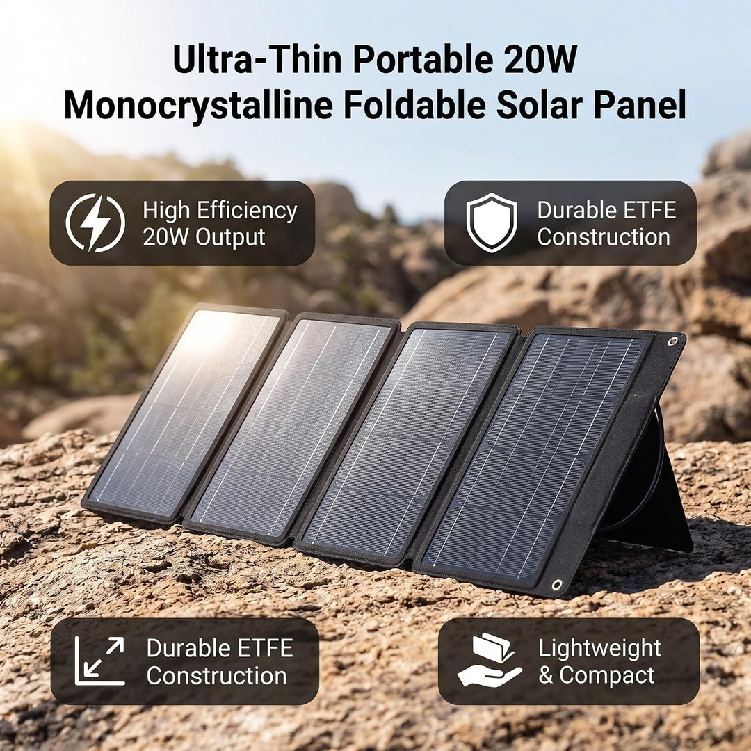 Haofy 20 W Faltbares Solarpanel, Monokristalline Siliziumzellen, 5 Unzen Ultradünnes Design, 4-fache