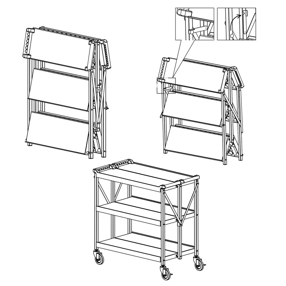 GGM Gastro | SWKH83 | Servierwagen - klappbar - aus Kunststoff 880x500mm- mit 3 Abstellflächen