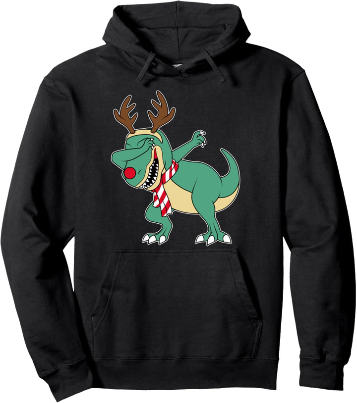 Dabbing Christmas Reindeer Trex Dinosaur Xmas Pullover Hoodie