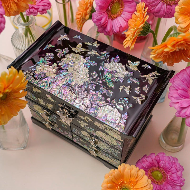 February Mountain Mother of Pearl Wooden Jewelry Organizer Box – Jewelry Storage Box for Women, Feat