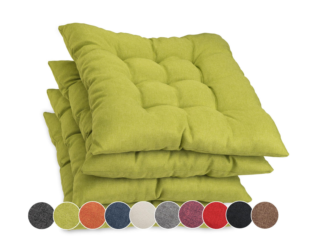 sunnypillow 4er Set Stuhlkissen mit Bändern 40x40 cm - Bequeme Polsterauflage 8cm dick - Auflage für