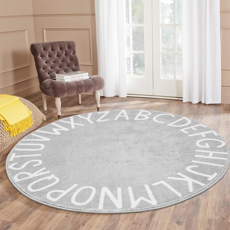 Hohopeti Baby-Krabbelmatte Runder Kinder Spielteppich 31.50 Zoll Mit Alphabet Weicher Baumwollteppic