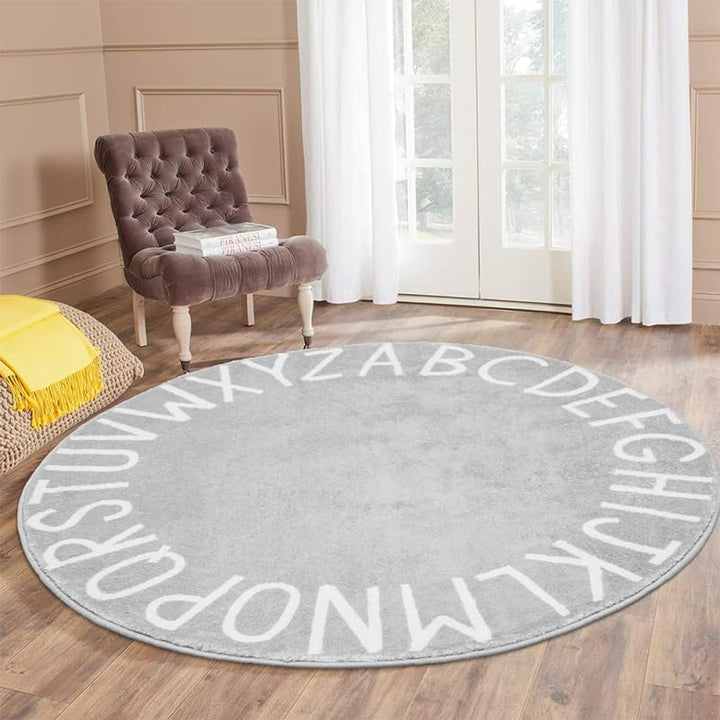 Hohopeti Baby-Krabbelmatte Runder Kinder Spielteppich 31.50 Zoll Mit Alphabet Weicher Baumwollteppic