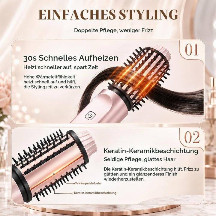 Thermal Brush, Thermobürste Kabellos, Tragbarer Rundbürste Elektrisch mit 4 Temperaturen, Kabellose