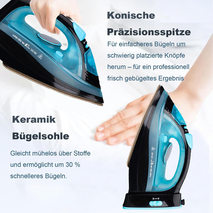 Bügeleisen, Dampfbügeleisen Kabelloses für Kleidung Handbügeleisen Iron Blau, Blau