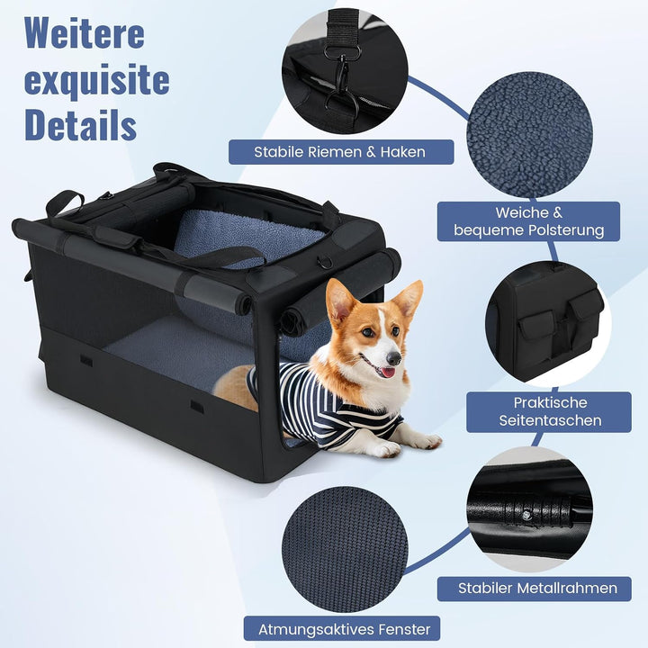 COSTWAY Hundebox faltbar, Transportbox Hund mit 2 Öffnungen, Fenster, Netzkorb, Griffen &amp; Tasche, Hu