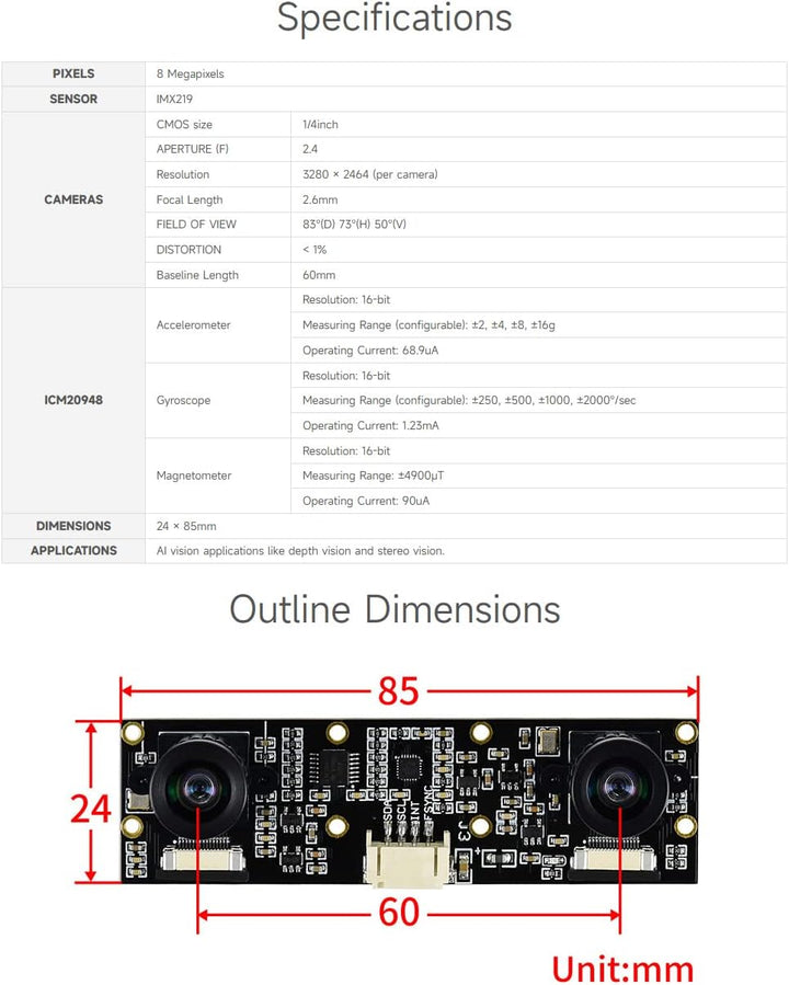 Waveshare IMX219-83 Stereo Camera 8MP Binocular Camera Module Stereo Vision Depth Vision Applicable