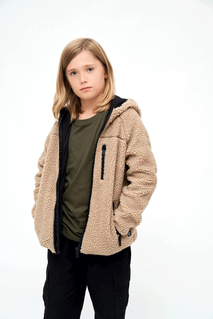 Brandit Kids Teddyfleecejacket Hood, Viele (Tarn-) Farben, Grössen 122 bis 176 122-128 Camel, 122-12