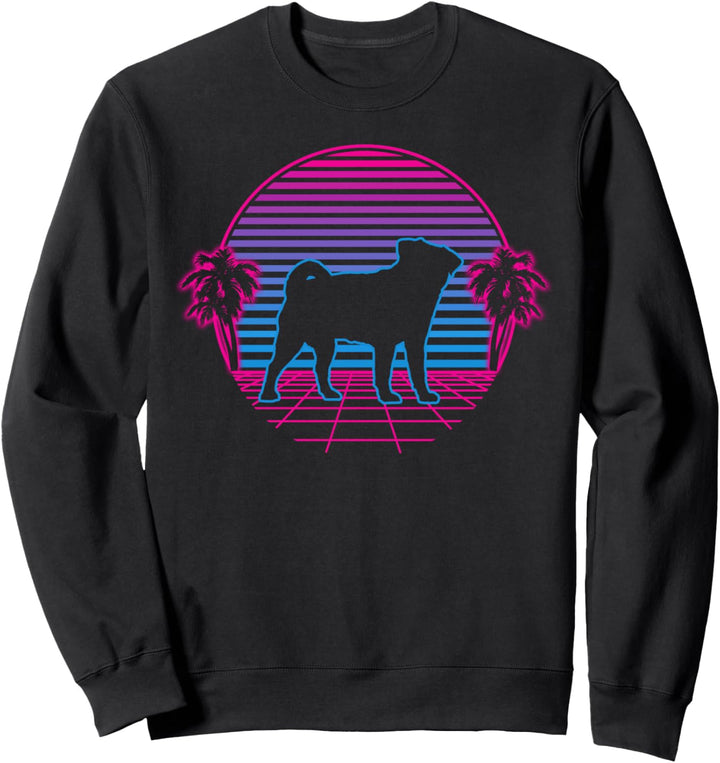 Mops Hund Welpe Retro Vintage Sunset Sweatshirt