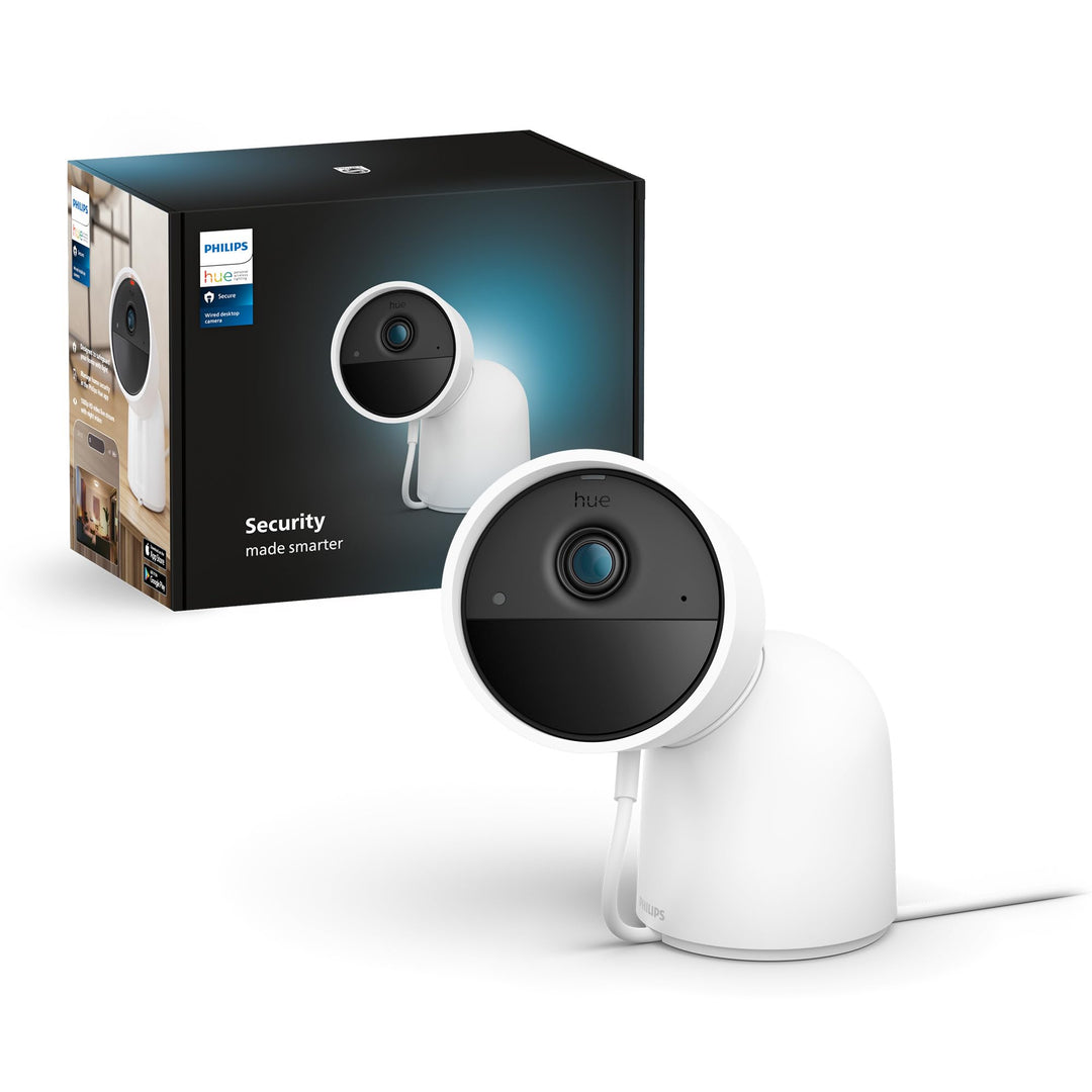 Philips Hue Secure kabelgebundene Kamera mit Standfuss, Weiss, Weiss