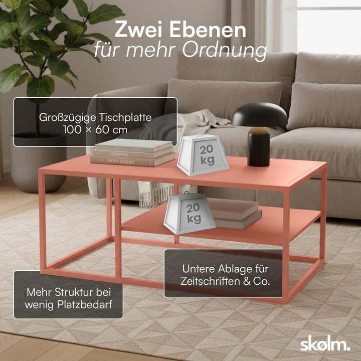 skølm Skadi Couchtisch aus Metall – Wohnzimmertisch mit 2 Ablagen – Beistelltisch in Terrakotta – So