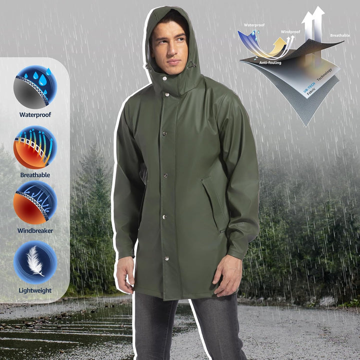 UNIQUEBELLA Regenjacke Herren Wasserdichter, Regenmantel mit Kapuze für Männer Atmungsaktiv Windbrea