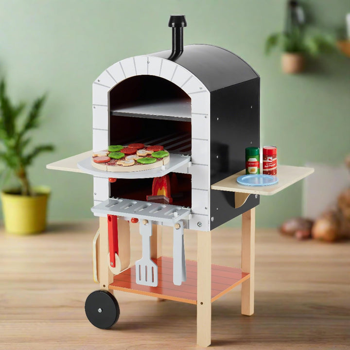 Teamson Kids My Little Helper Pizza Oven &amp; 24 pc. Accessory Set, Gray/Natural