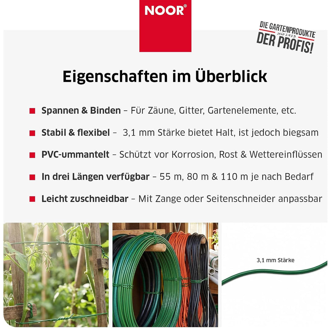 NOOR Bindedraht - Blumendraht Pflanzenbinder PVC-ummantelt - Grün 55 m Ummantelt 55 m, Ummantelt 55