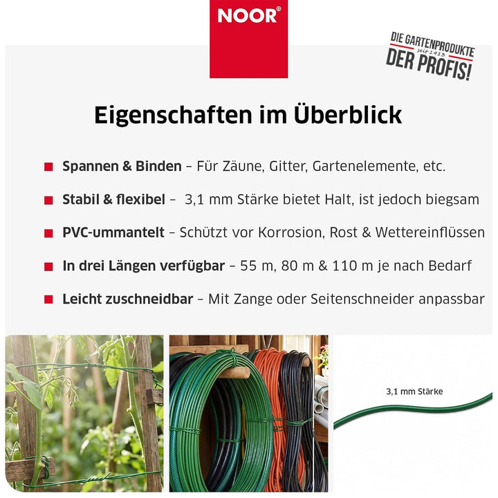 NOOR Bindedraht - Blumendraht Pflanzenbinder PVC-ummantelt - Grün 55 m Ummantelt 55 m, Ummantelt 55