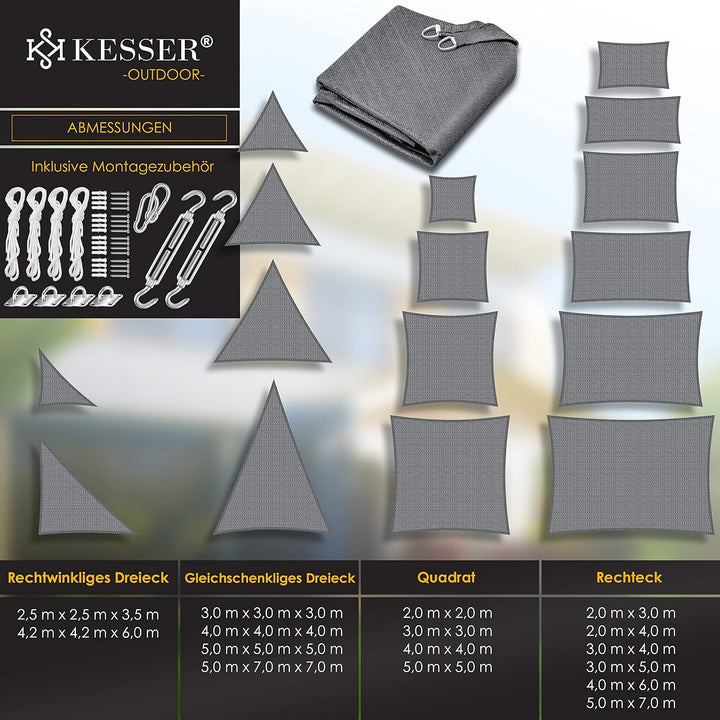 KESSER® Sonnensegel Sonnenschutz Windschutz | HDPE Gewebe | wasserabweisend &amp; windabweisend | Quadra
