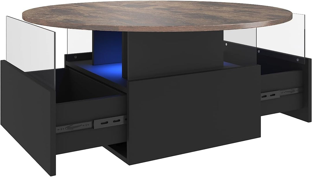KEEPREAPER Couchtisch rund, Wohnzimmertisch mit 16-Farbiger LED Beleuchtung, für Wohnzimmer 80 x 80