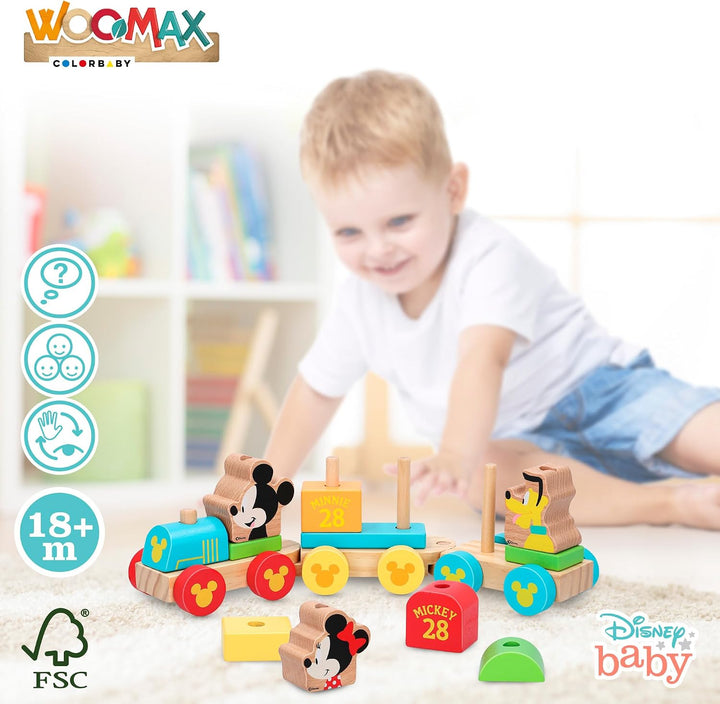 Disney WOOMAX Holzzug, zusammensteckbare Formen, Spielzeug für Kinder, 2 Jahre, Spielzeug für Babys,