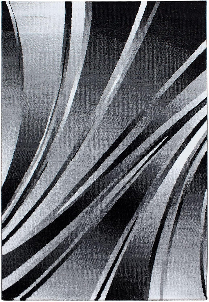 Carpetsale24 Teppich Wohnzimmer 240x340 cm Schwarz XL Modern Abstraktes Wellen Design Kurzflor für g