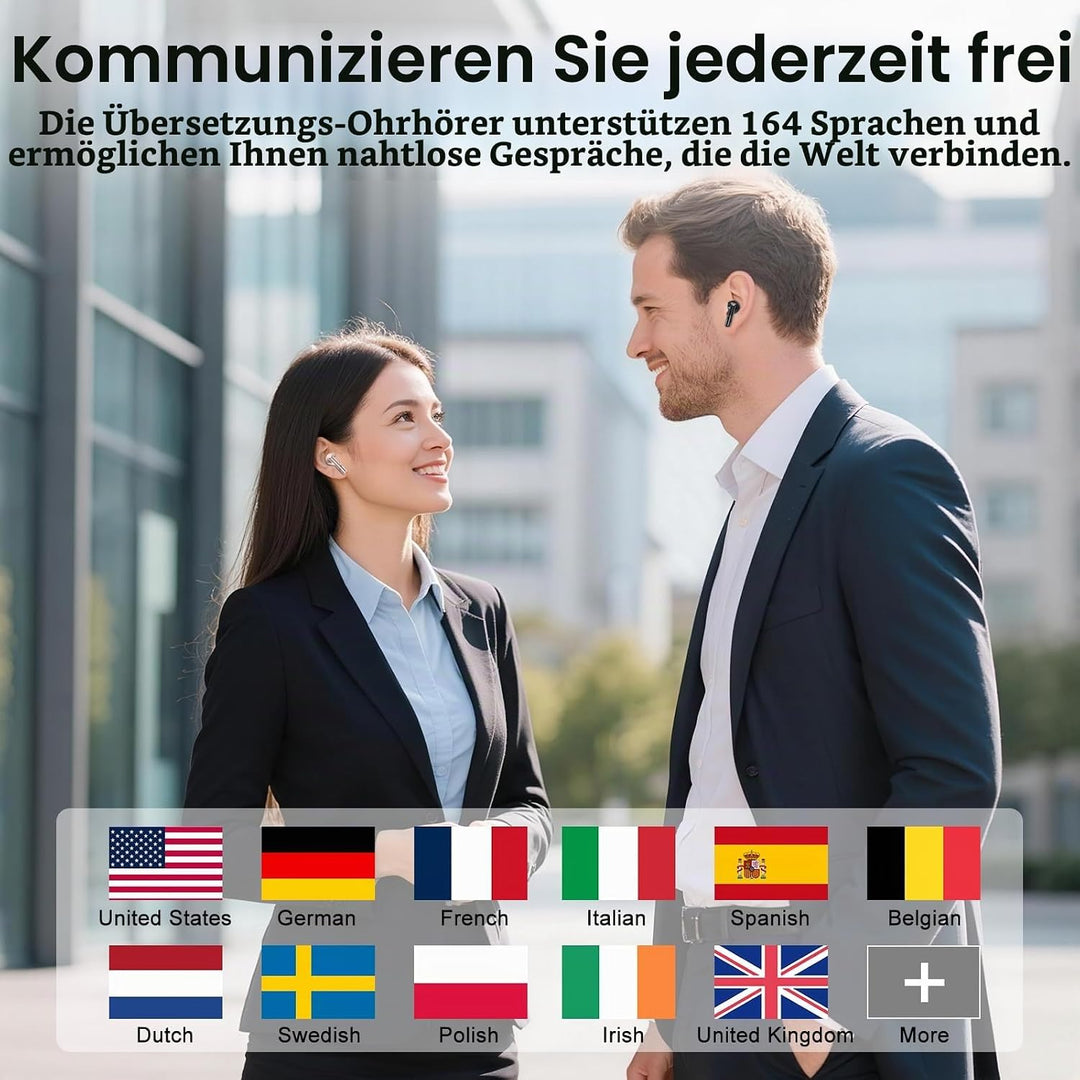 Neu KI Kopfhörer Übersetzer, 48 Std 3-in-1 Echtzeit Sprachübersetzer Kopfhörer 164 Sprachen/6 Modi m