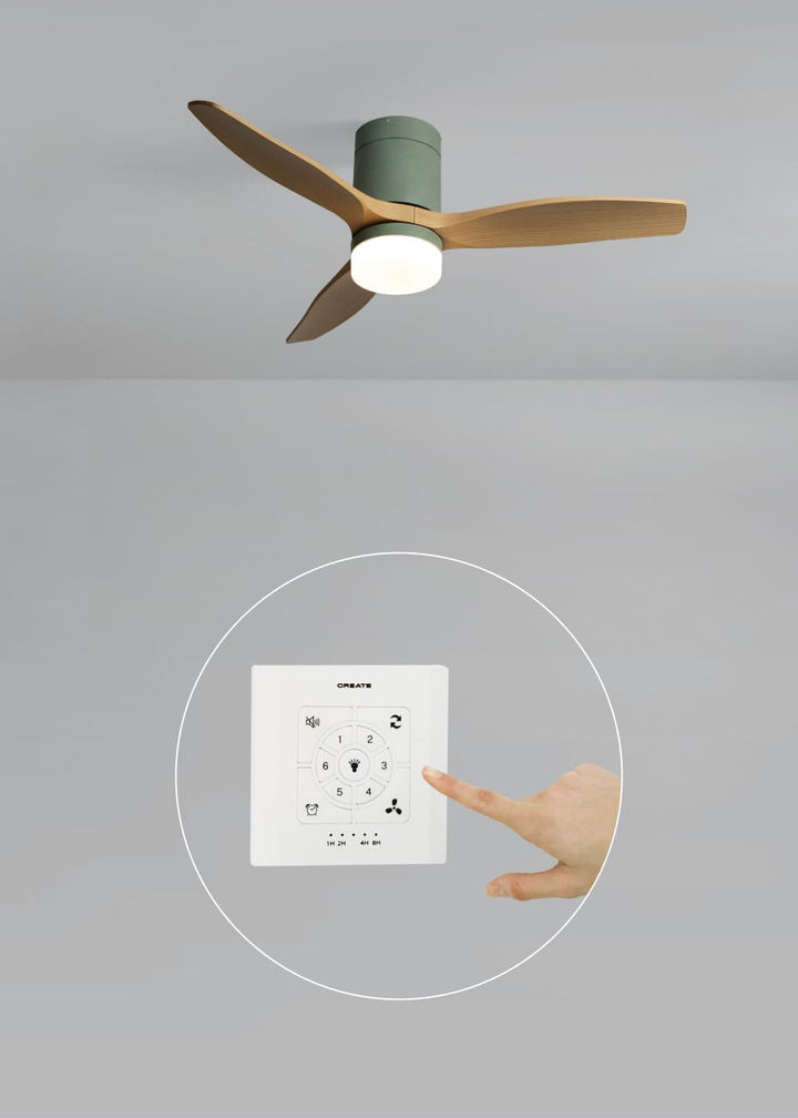 CREATE / WINDCALM S/Deckenventilator ABS Salbeigrün Hellesholzflügel mit Beleuchtung, Fernbedienung