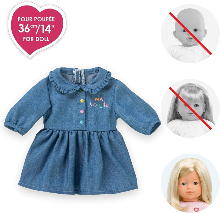 Ma Corolle 9000212860 Denim-Kleid, Langarm, Puppenkleid, 36 cm, ab 3 Jahren