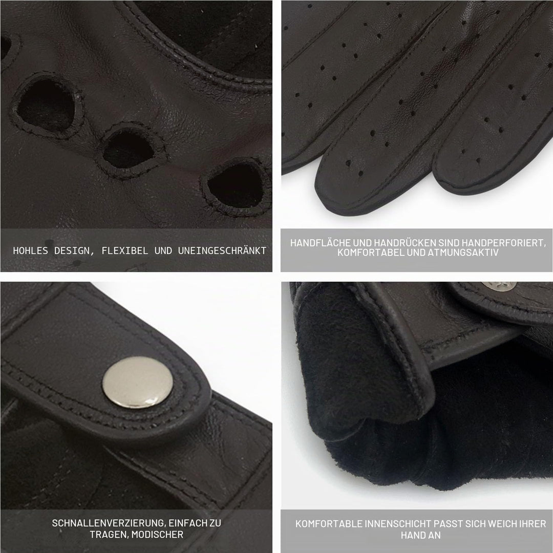 ZLUXURQ Herren Luxus 100% Schaffell Fahrhandschuhe-Weiches hochwertiges Leder Large(22.9-24.1cm) Dun