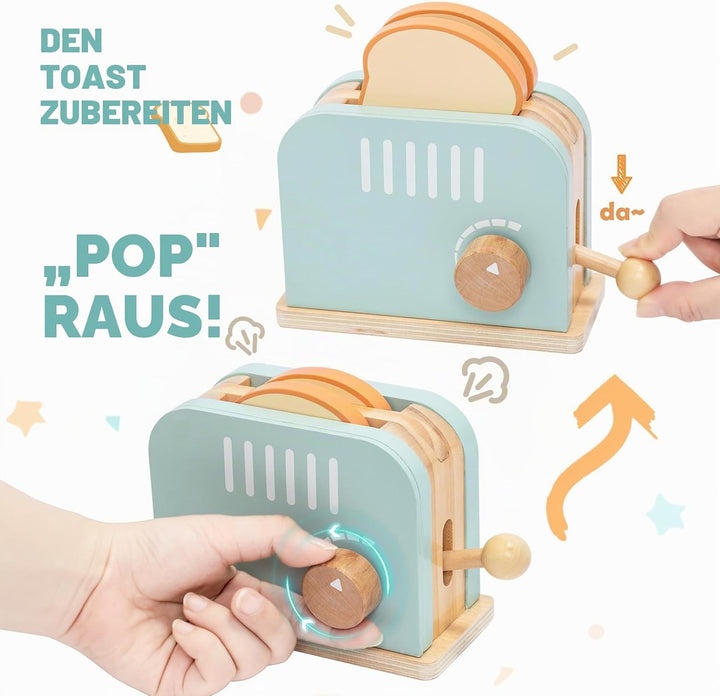 Holz Toaster Kinder Spielzeug, Sandwich Frühstück Kinderküche Zubehör Set