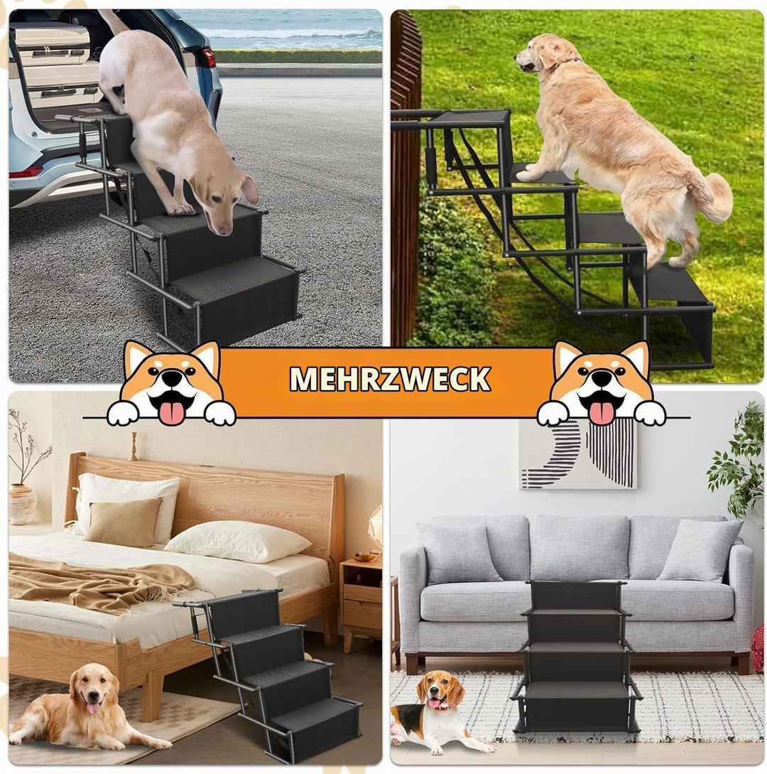 Hunderampe Auto Klappbar,Hundetreppe Grosse Hunde,Rampe Hund Auto 4 Stufen,Bis 80 kg belastbar,Hunde