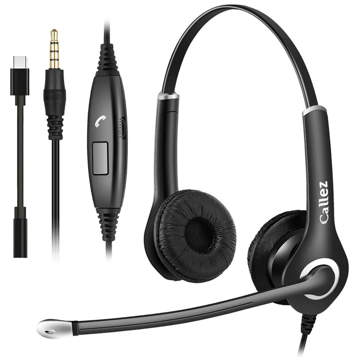 Callez Headset PC 3,5mm Klinke mit Mikrofon Noise Cancelling, On-Ear Stereo Kopfhörer Handy für Lapt