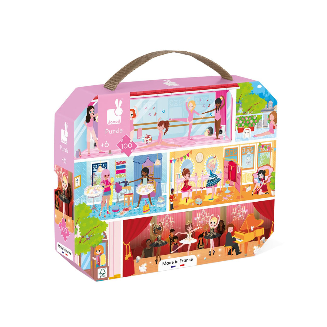Janod - Puzzle für Kinder Tanzschule, 100 Teile - Lernspiel - Feinmotorik und Konzentration - Koffer