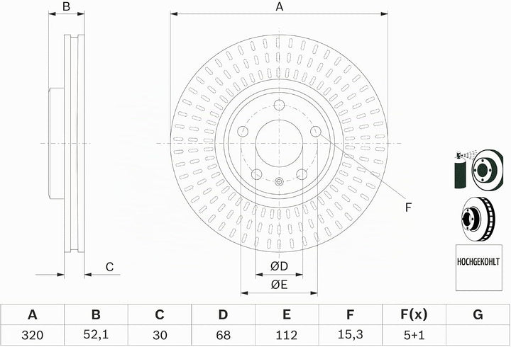 Bosch BD1583 Bremsscheiben - Vorderachse - ECE-R90 Zertifizierung - eine Bremsscheibe